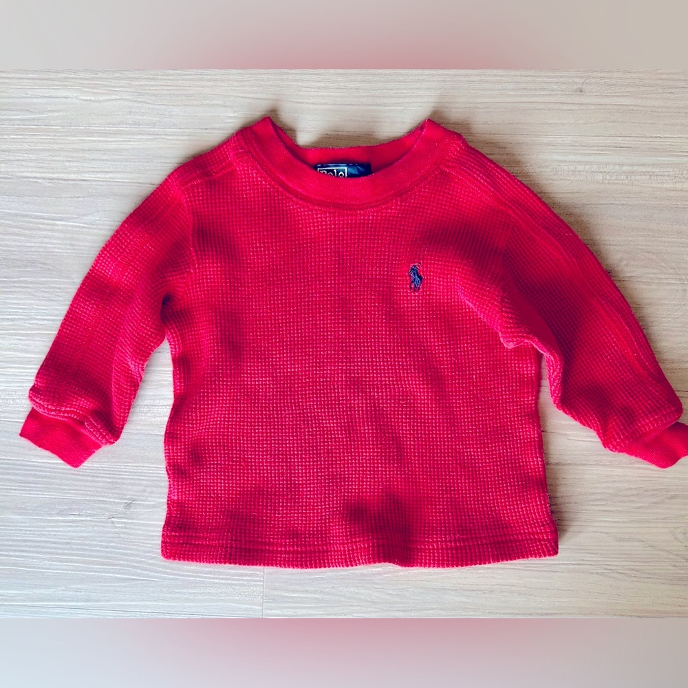 Polo Ralph Lauren Infant Waffle Knit Long Sleeve Shirt 12 Months Red Preppy